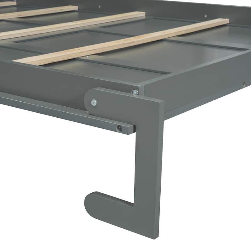 Queen Size Wall Bed with Sofa and Shelves, Gray