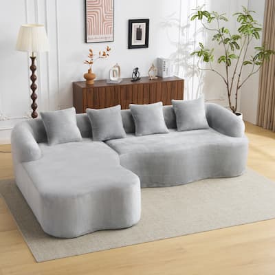 Full Compression L-Shape Sectional Sofa with Curved Chaise, Modular Chenille Couch, Compression Sofa