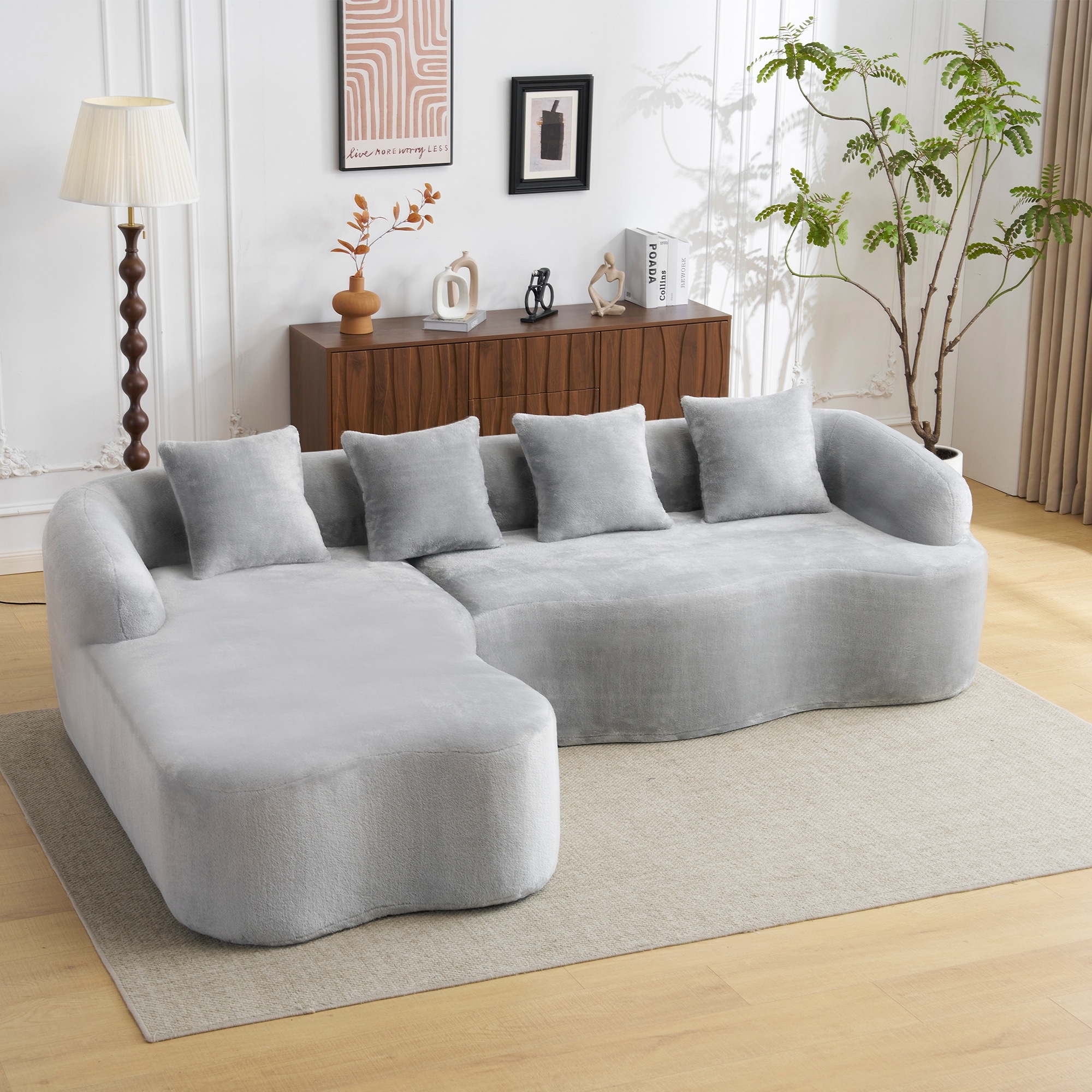 L-Shaped Modular Sectional Sofa with Curved Chaise, Chenille Boneless Cloud Sofa, Full Compression Deep Seat Sofa