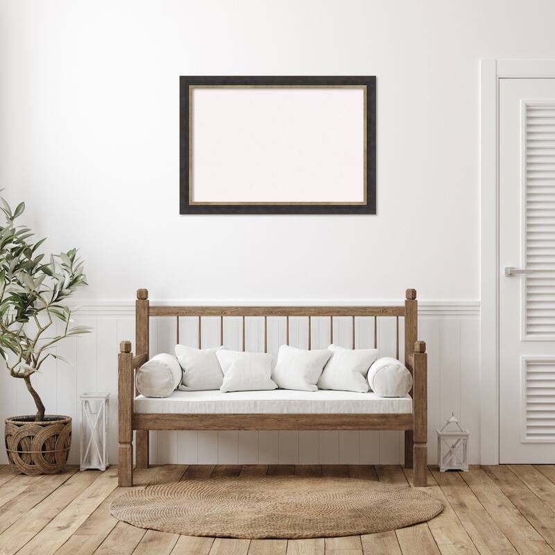 Hammered Charcoal Tan Wood Framed White Corkboard Bulletin Board