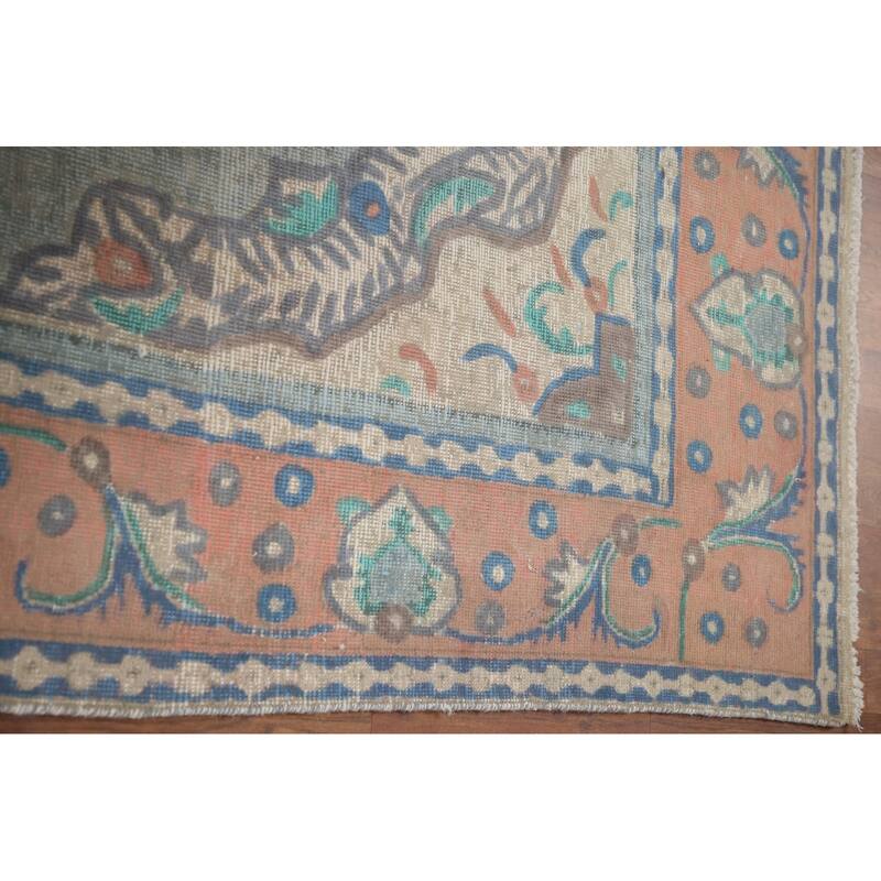 Hand Knotted Oriental 100% Wool Carpet Traditional Medallion Greys & Charcoal Tabriz Area Rug - 9' 6'' X 6' 9''