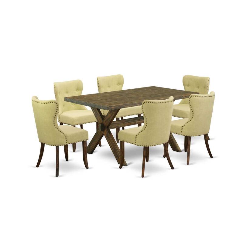 HomeStock 7-Piece Natural Oak Finish Solid Wood Top Dining Table with 6-Chairs