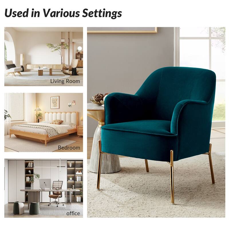 Nora Modern Velvet Accent Chair with Golden Metal Legs Set of 2 by HULALA HOME