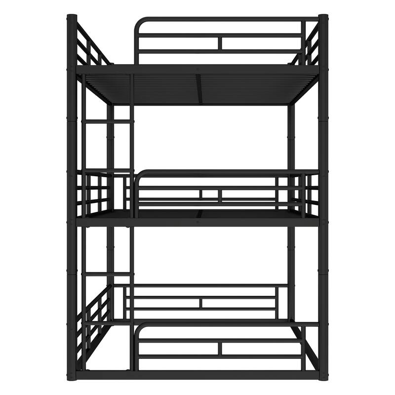 Full over Full over Full Bunk Bed, Metal Triple Bunk Bed with Safety Guardrails, Heavy-duty Bunk Bed with Noise-reduced Design
