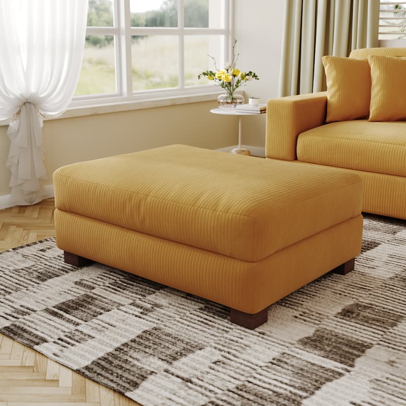 Modern Oversized striped Corduroy Ottoman - 17.85" H - Orange