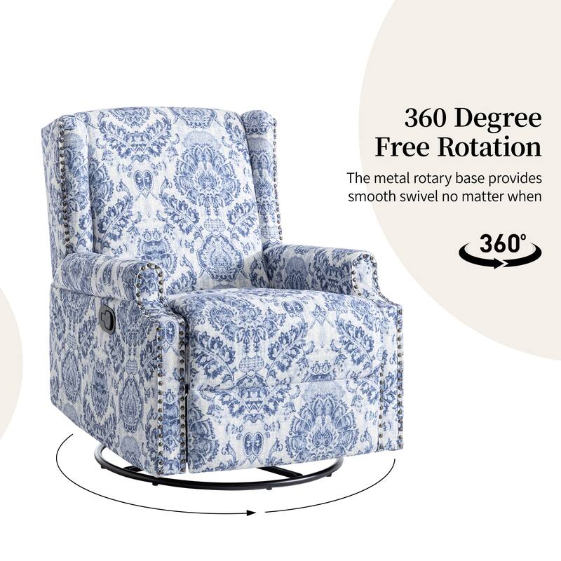 UIXE 2 Set Roderich Farmhouse Floral Print Swivel Rocker Push Back Recliner