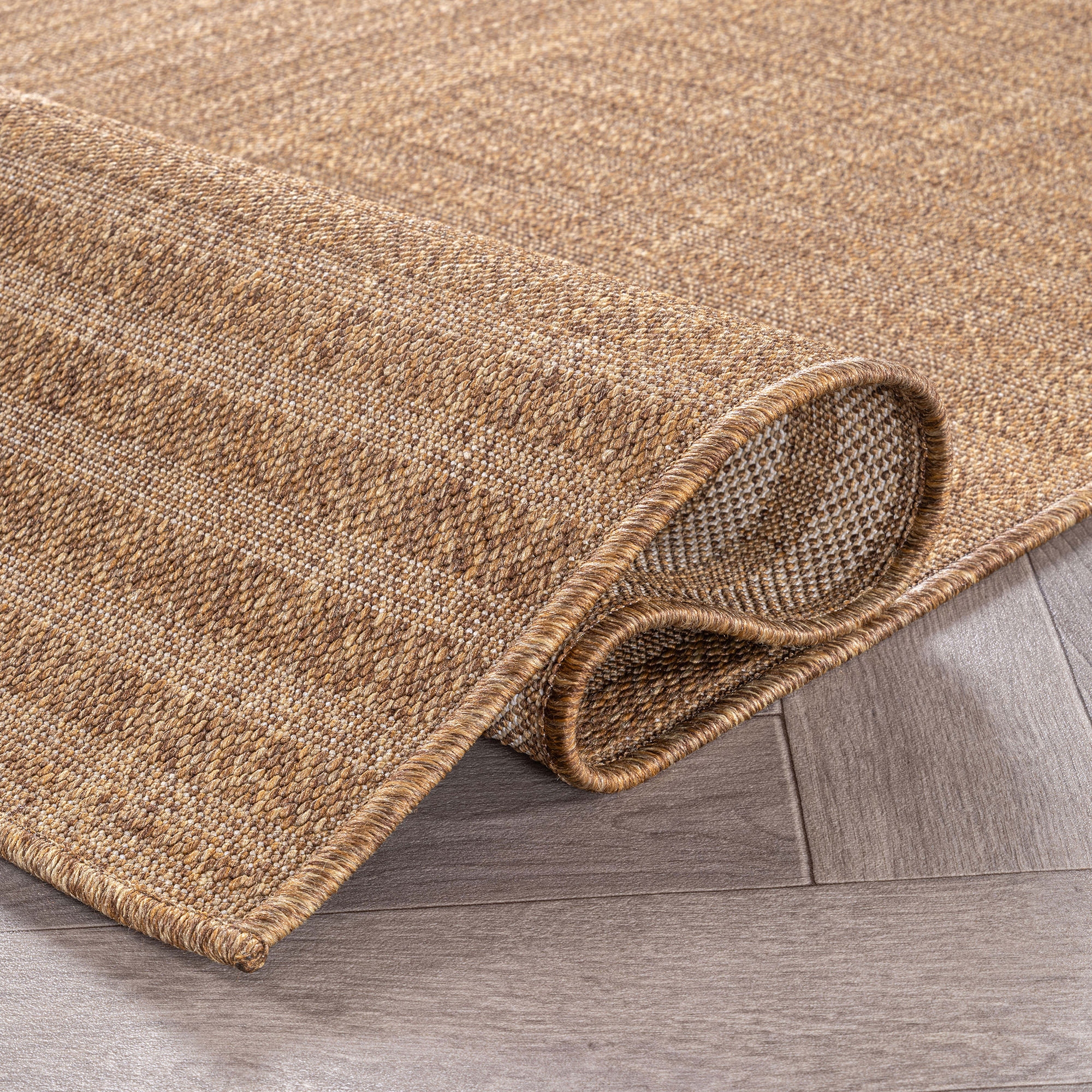 World Rug Gallery Geometric Indoor/Outdoor Flat Woven Area Rug - Natural Jute-Style, Easy-Care Patio Rug for Balcony Patio Deck
