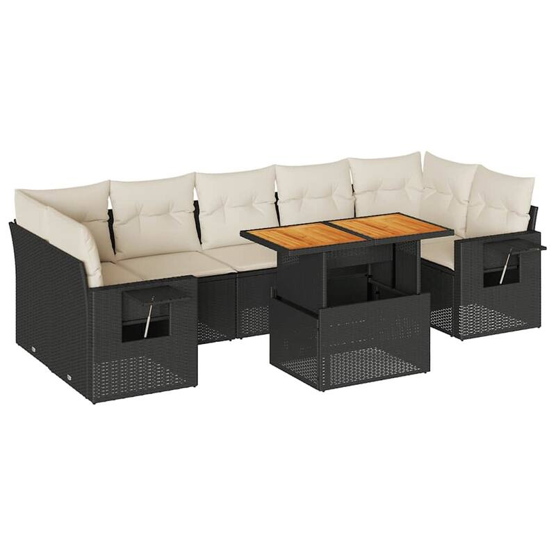 vidaXL Patio Sofa Set with Cushions Modular Sofas and Table 8 Piece Poly Rattan - 21.7 x 39.4 x 28.7