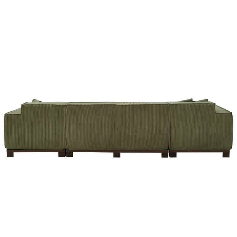 130" U-Shaped Upholstered Sectional Sofa with RGB LED Light Strip and 6 Pillows