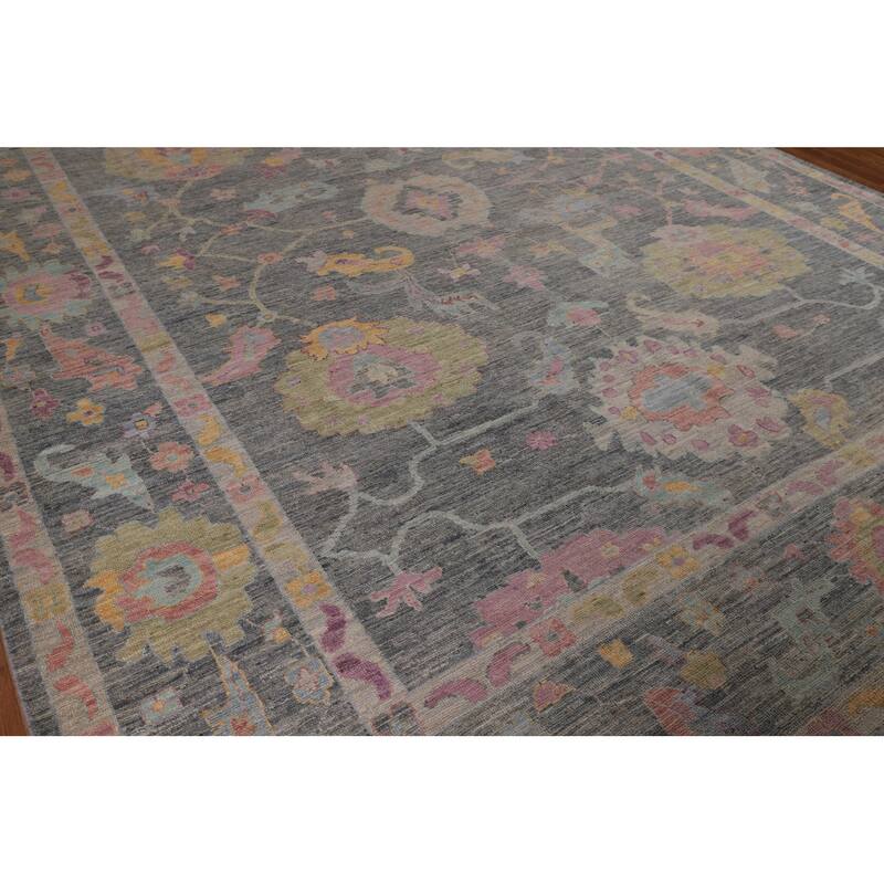 All-Over Gray Oushak Vegetable Dye Large Area Rug Handmade Wool Carpet - 10'1"x 13'8"