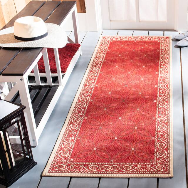 SAFAVIEH Courtyard Laurene Waterproof Patio Backyard Rug - 2'3" x 6'7" Runner - Red/Natural