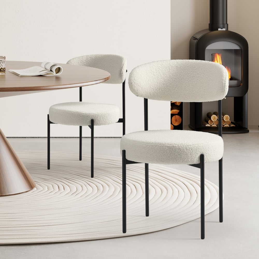 Bayville Mid-Century Curved Back Fabric Upholstered Metal Dining Chair (Set of 2)