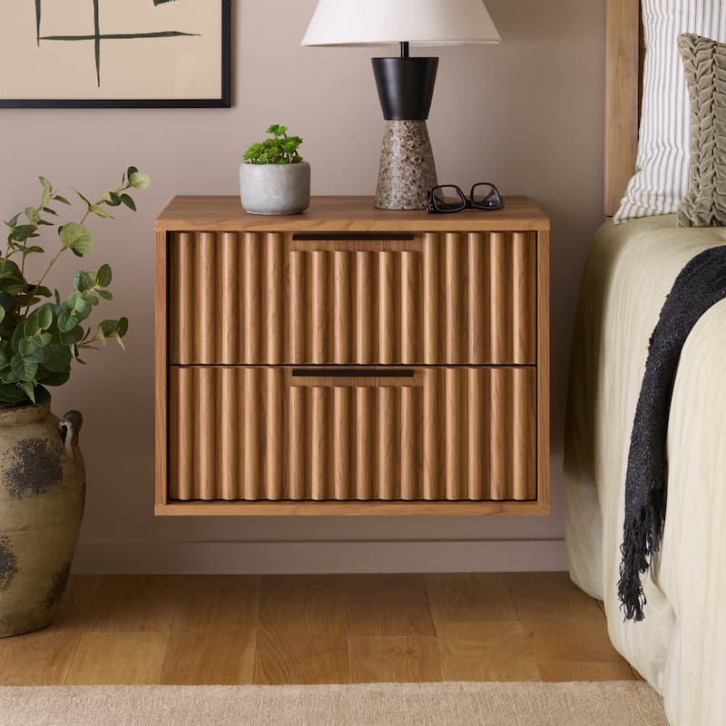 SAFAVIEH Home Lylia 2 Drawer Floating Nightstan - Oak/Black