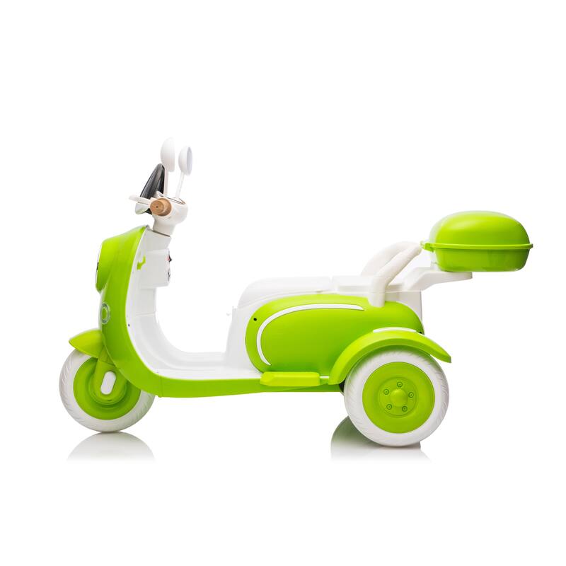 12V Kids Electric Motorcycle, 3 Wheels Ride On Scooter with USB,Bluetooth,Lights,Storage Box, 2 Seats Dual Motor Motorbike