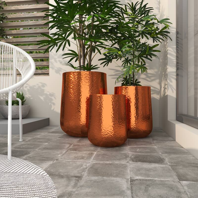 Aluminum Hammered Metal Glam Planter in Copper or Silver (Set of 3)