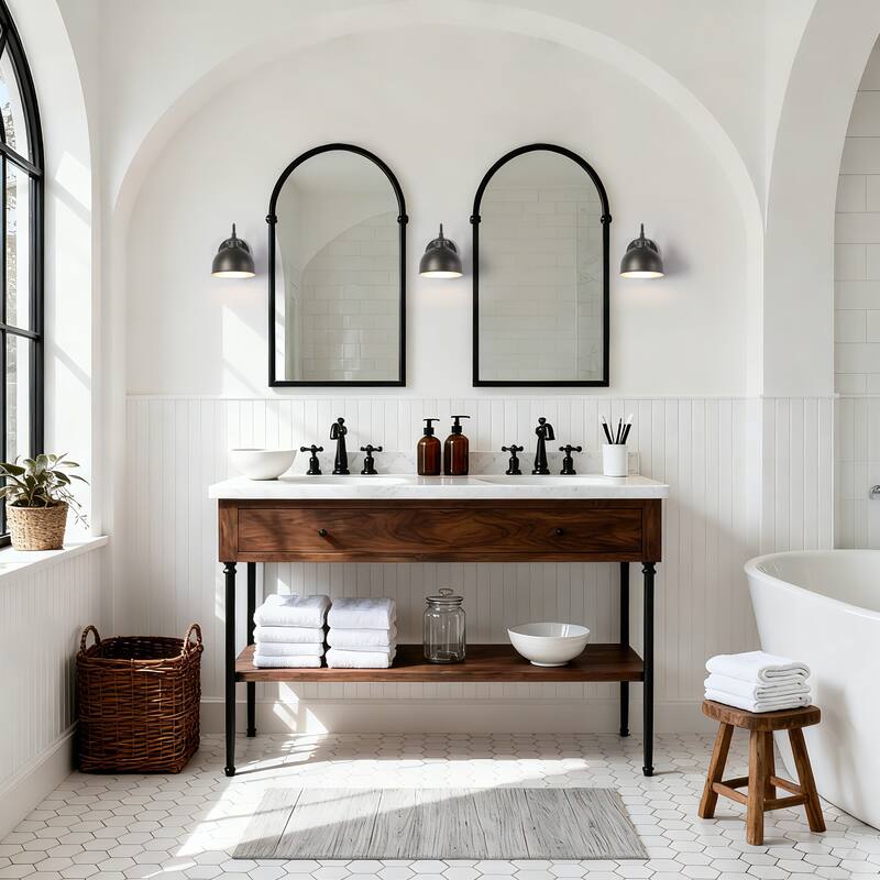 Modern Farmhouse 1-Light Dome Wall Sconce Brushed Silver Bathroom Vanity Light - D6.6"xH8.2"