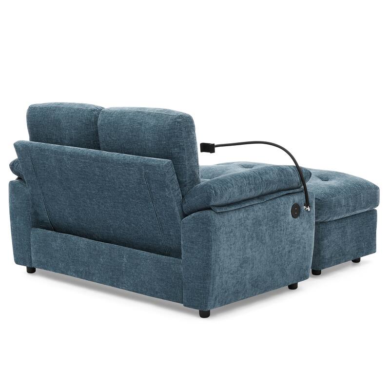 Double Recliner Chair with Adjustable Backrest, Storage Ottoman, USB Port & Phone Stand