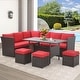 preview thumbnail 37 of 84, AECOJOY 7 Pieces Patio Furniture Set Outdoor Sectional Sofa Rattan Conversation Set Red