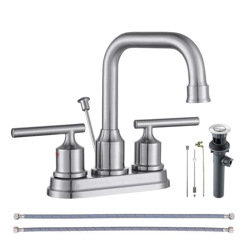 WOWOW 4 in. Centerset Double Handle Bathroom Faucet - Brushed Nickel