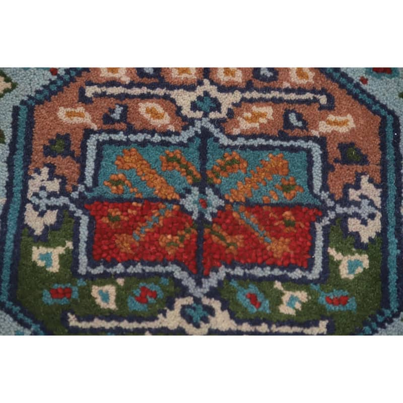 Hand-knotted Traditional Wool Blue Geometric Area Rug Oriental Carpet - 5' 9'' X 3' 10''