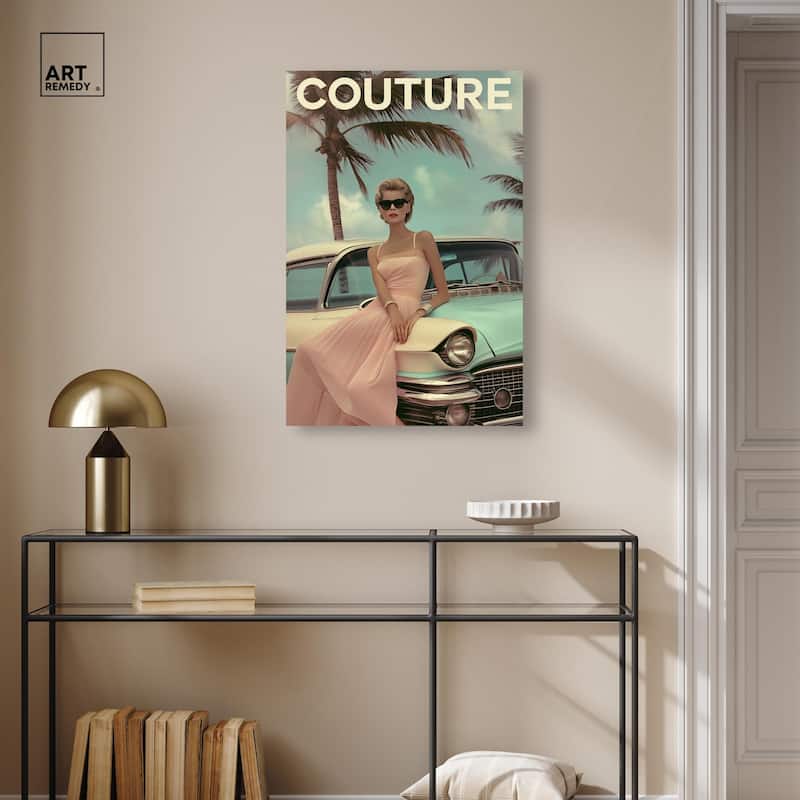 Vintage Beach Car Cover Canvas by Art Remedy, Gallery Wrapped