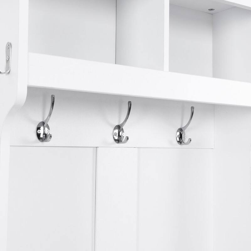 Minimalist Slim Hall Tree with Cabinet & 6 Hanging Hooks
