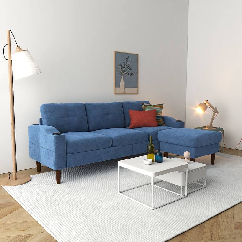 78.74" Wide Sectional Sofa with Ottoman & Cup Holder