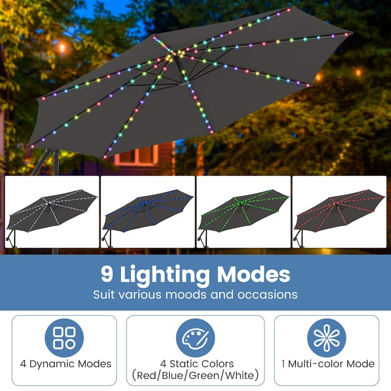 Costway 10 FT Solar Offset Hanging Umbrella with Base Patio Cantilever
