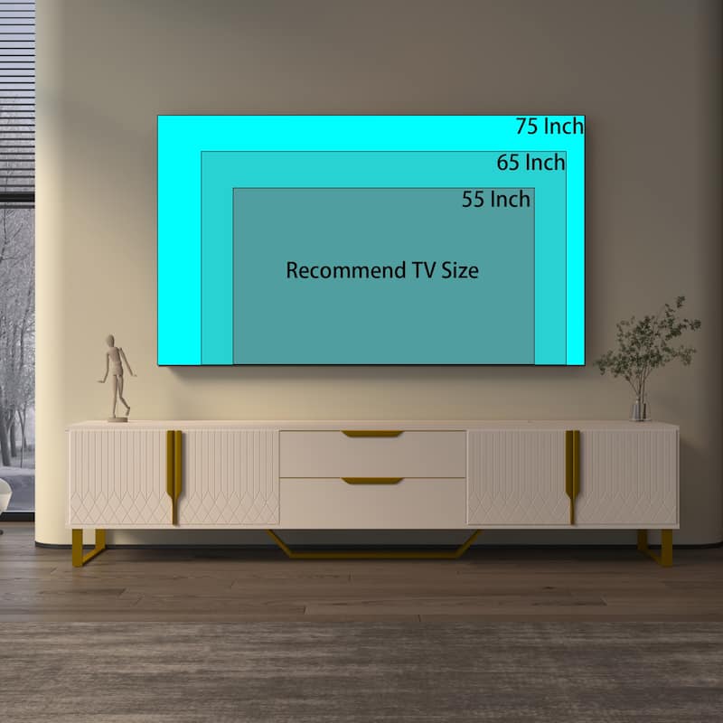 White Modern 70.8" TV Console with Storage Cabinets and Metal Legs for Living Room for TVs Up to 70"