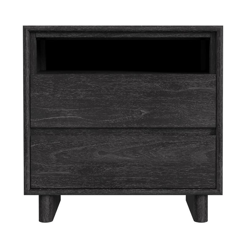 Halmstad 24 in. W Wood Panel 2 Drawer Nightstand with Soft-Closing Drawers