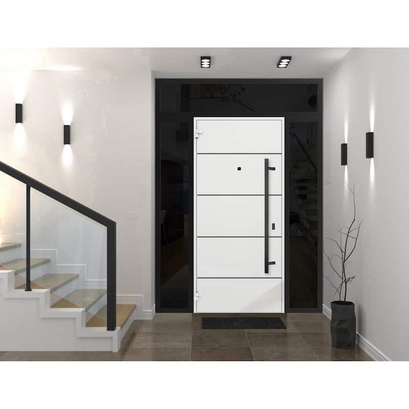 Exterior Prehung Steel Entry Door 0131 Black Enamel 2 Sidelites Top Window Stainless Steel Inserts W16+36+16xH80+16