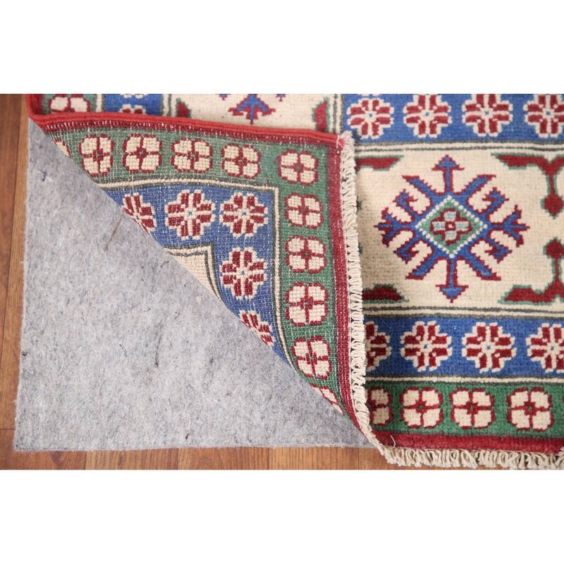 Hand Knotted Oriental 100% Wool Carpet Traditional Geometric Red Kazak Area Rug - 9' 9'' X 6' 6''