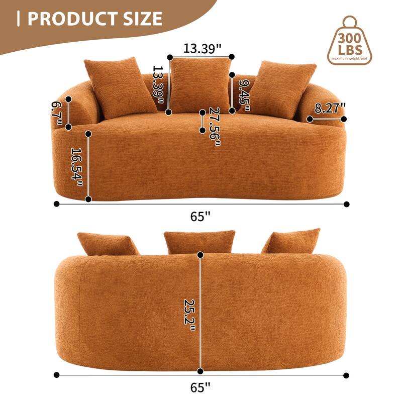 30D Chenille No-Assembly Compact Curved Loveseat Full Compression Sponge Sofa