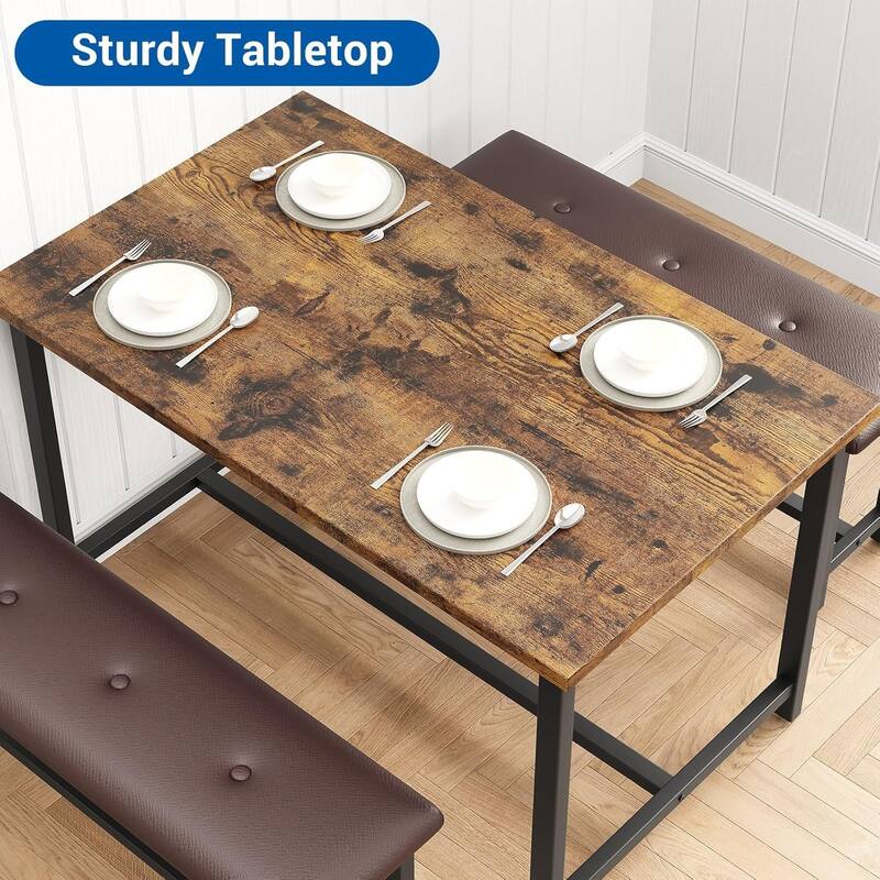 Kitchen Table with Benches, Dining Table Set for 4,Rectangular Dining Table Set for Small Space Apartment Studio
