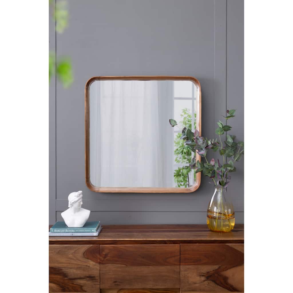 32"x32" Square Mirror with Wood Frame, Wall Mirror for Living Room Bathroom Entryway