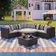 preview thumbnail 6 of 6, 7-Piece Outdoor Wicker Sofa Set, Rattan Sofa Lounger, with Colorful Pillows, Conversation Sofa