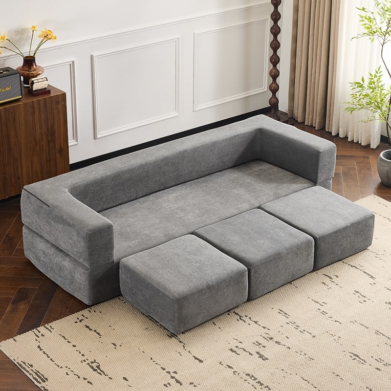 79.14" Ebern Designs Convertible Sectional Sofa Couch with 3 Ottomans