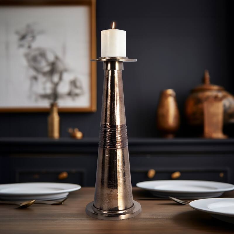 Sagebrook Home Modern Glass Bronze Antique Like Pillar Candle Holder - 7" x 7" x 19"