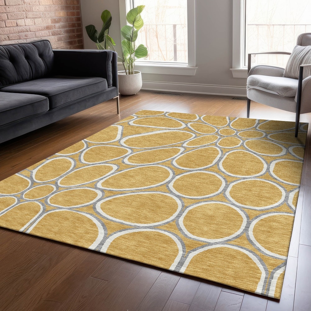 Machine Washable Indoor/ Outdoor Modern Bubbles Chantille Rug