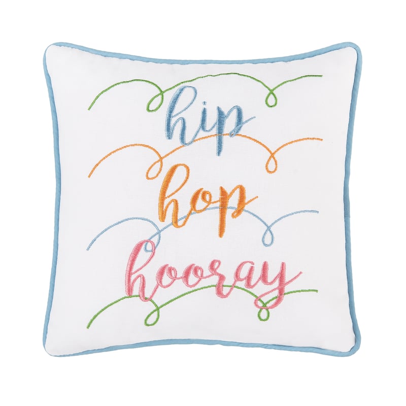 10" x 10" Easter "Hip Hop Hooray" Embroidered Small/Petite Spring Themed Accent Pillow