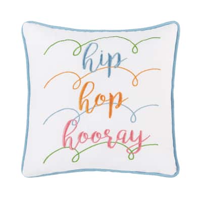 10" x 10" Easter "Hip Hop Hooray" Embroidered Small/Petite Spring Themed Accent Pillow