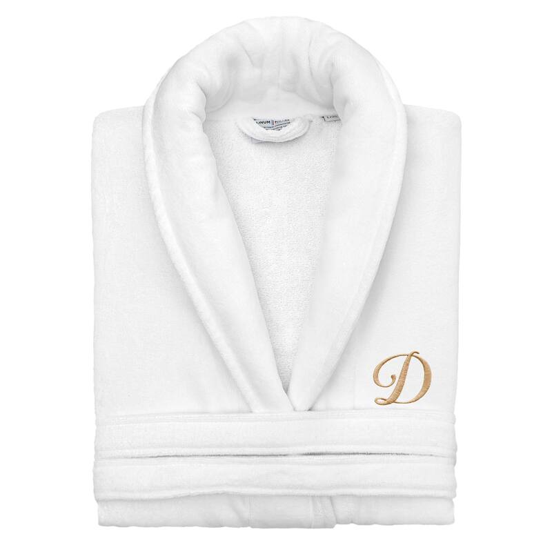 Authentic Hotel and Spa 100% Turkish Cotton Personalized Unisex Anovia Velour Bathrobe - Gold Script Font - Large/XLarge - D