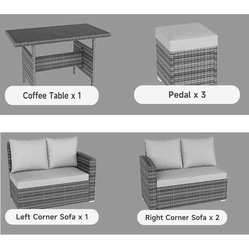 7-Piece Outdoor Patio Sectional Sofa Set with Dining Table – All-Weather PE Wicker Conversation Set