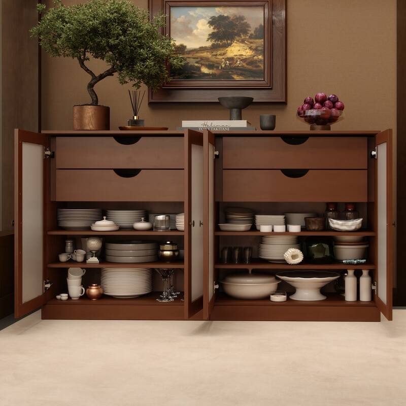 Palace Imports 100% Solid Wood 64" Sideboard with Frosted Glass Doors, 4-Drawers and Adjustable Shelves