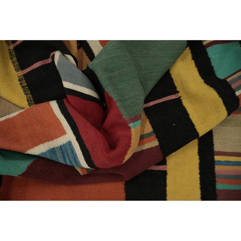 Hand Woven Oriental 100% Wool Carpet Southwestern Modern Multi-Colored Kilim Area Rug - 13' 4'' X 9' 3''