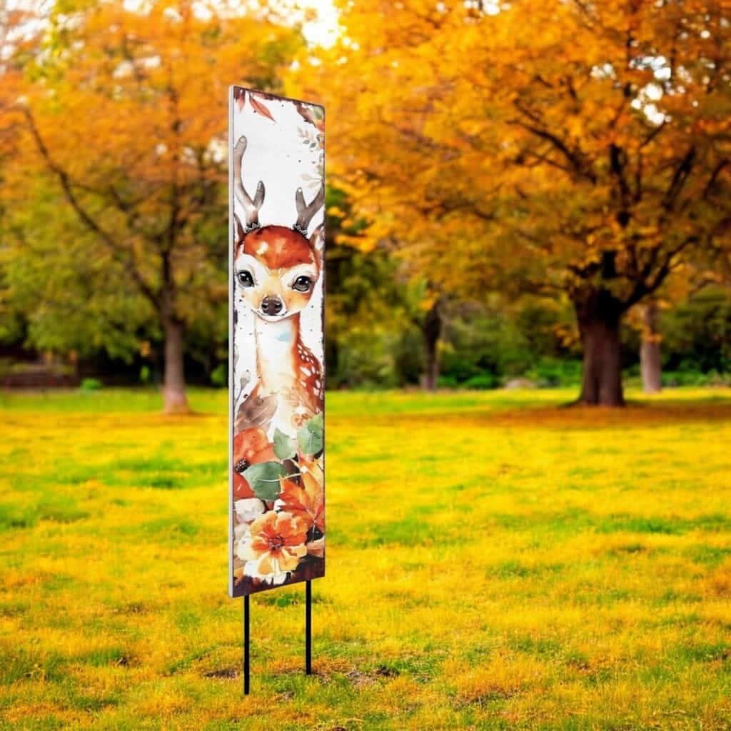 HomeRoots 42" White Brown Orange And Green Solid Wood Deer Garden Stake