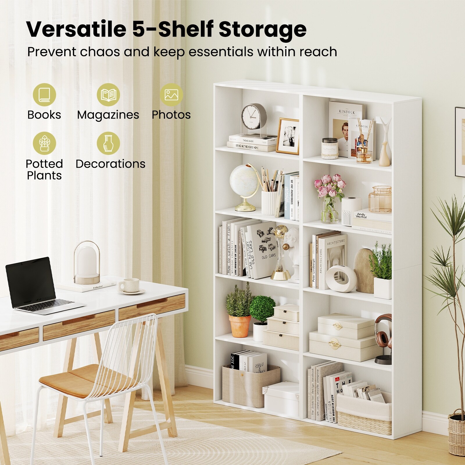 Gymax 2 PCS 5-Tier Bookshelf Open Bookcase Freestanding Display