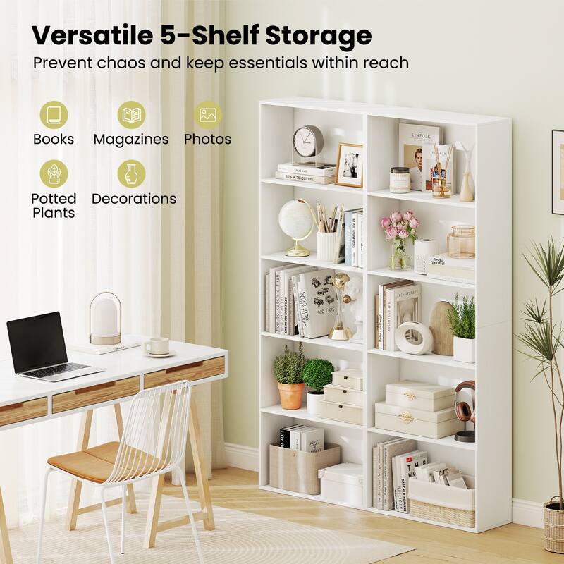 Gymax 2 PCS 5-Tier Bookshelf Open Bookcase Freestanding Display Shelf