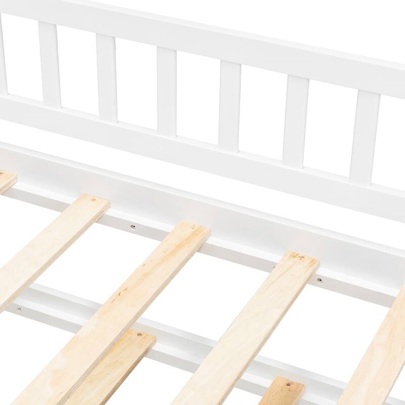 Montessori Bed House Bed with Trundle Bed and Headboard, Wood Daybed Platform Bed Frame No Box Spring Needed for Boys Girls