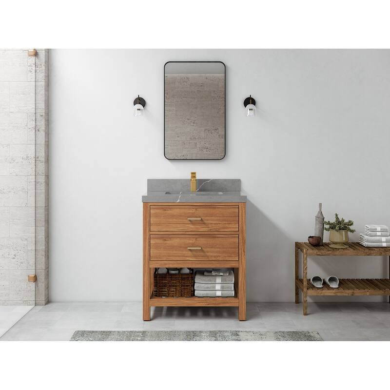 Willow Collections 30 in. W x 22 in. D Parker Solid Teak Single Sink Bathroom Vanity with Countertop